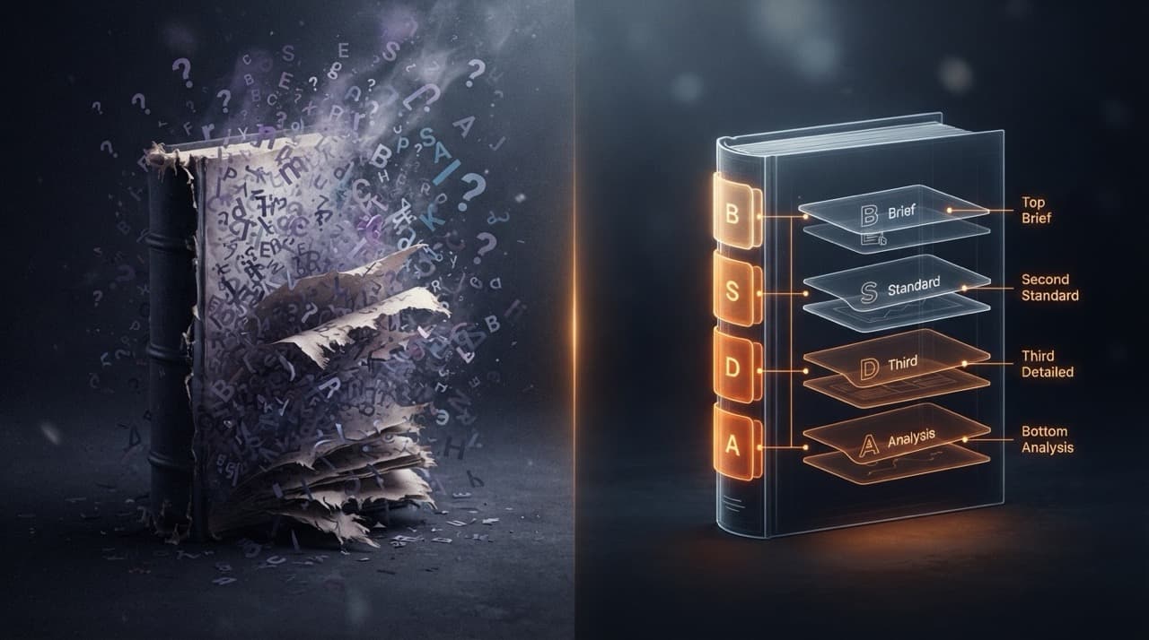 Dissolving hallucinated book vs structured 4-depth grounded summary